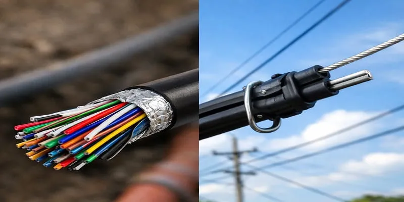 در این تصویر کابل مخابراتی زمینی و هوایی را مشاهده می کنید.