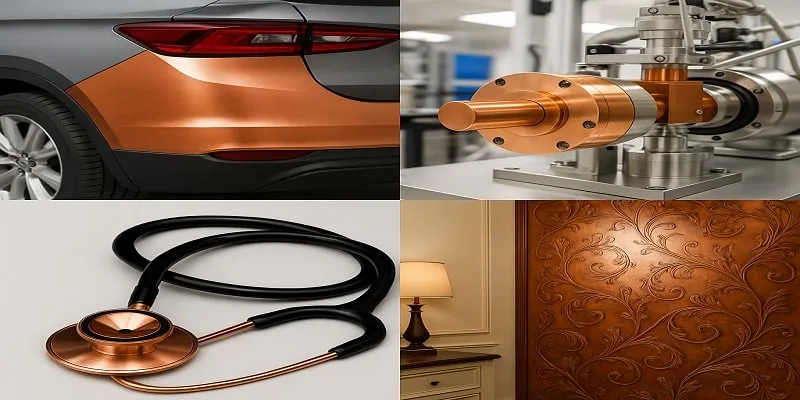 از ورق مسی برای ساخت خودرو، تجهیزات پزشکی و دکوراسیون استفاده می‌ شود.